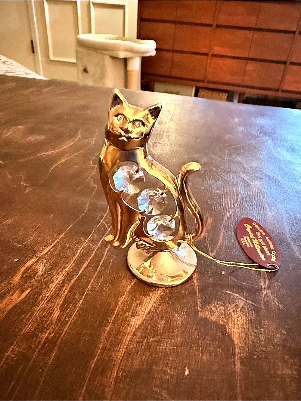 Swarovski Crystal Millennium Cat Crystal Cat Figurine Gold NWT vintage 24k plate